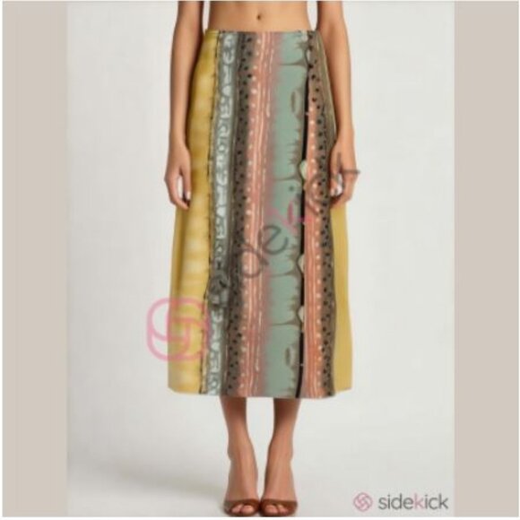 2/100🥑Made in 🇨🇦 Jessica Muted Multicolor 90s/Y2K Wrap Skirt Midi /Maxi Skirt - Picture 2 of 16